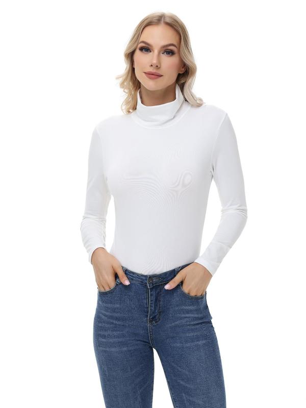 Women's Solid High Neck Sports Thermal Underwear Top, Sporty Long Sleeve Top for Fall & Winter, Ladies Sportswear for Indoor Outdoor Wear