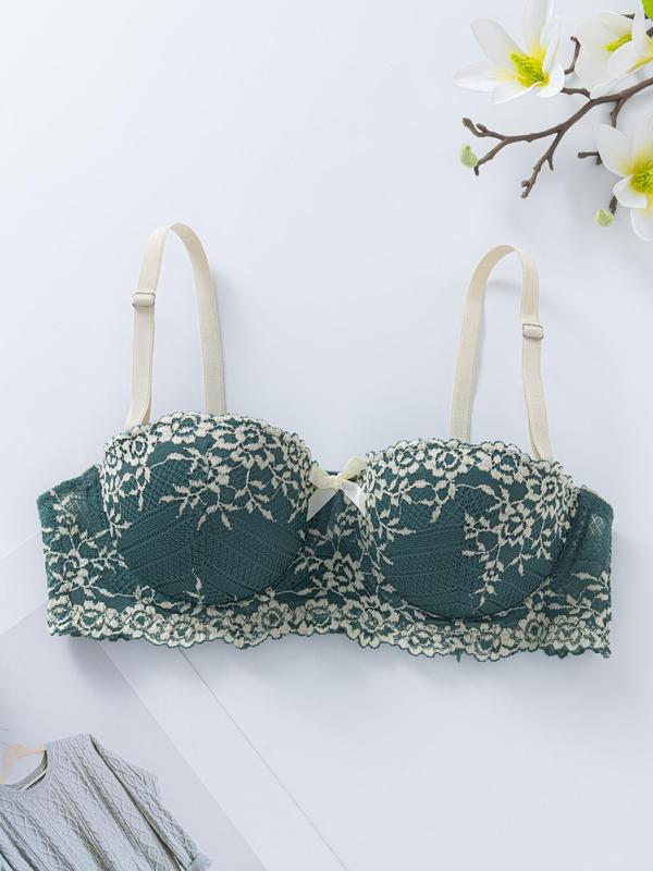 Women's Colorblock Floral Lace Push Up Bra, Soft Comfy Breathable Adjustable Strap Underwire Bra, Lingerie for All Seasons