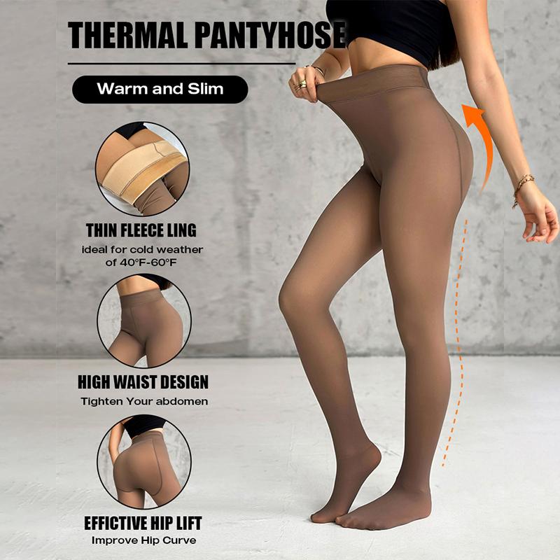 ChicMe Women 2 Piece Transparent Tight Fleece Lined Thick High Waist Elasticity Thermal Pantyhose Warm Leggings