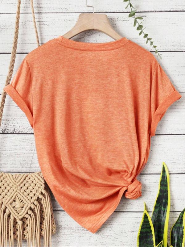 Women's Letter & Moon Print Round Neck Tee, Casual Short Sleeve Crew Neck T-shirt for Summer, Fashion Women's Top for Daily Wear