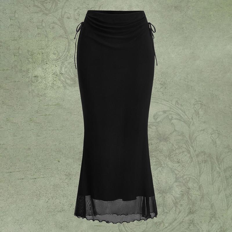 ROMWE Fairycore Solid Color Drawstring Side Slit Mermaid Skirt