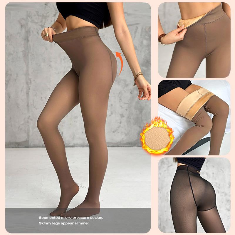 ChicMe Women 2 Piece Transparent Tight Fleece Lined Thick High Waist Elasticity Thermal Pantyhose Warm Leggings