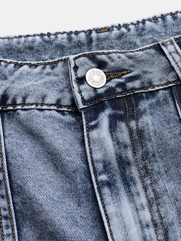 YOZY Women's Denim-Effect Print Button Fly Flap Pocket Pants, Casual Street Straight Leg Trousers for Daily Wear, Ladies Bottoms for All Seasons