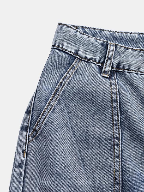 YOZY Women's Denim-Effect Print Button Fly Flap Pocket Pants, Casual Street Straight Leg Trousers for Daily Wear, Ladies Bottoms for All Seasons