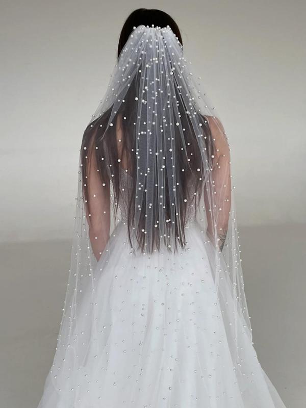 Faux Pearl Decorated Bridal Veil, Elegant Exquisite Bridal Veil for Wedding Party, Wedding Bridal Accessories for Women