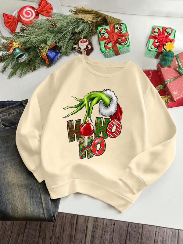 Women's Christmas Themed Sweatshirt, Casual Letter Print Crew Neck Pullover for Fall & Winter, Women's Clothes for Daily Wear