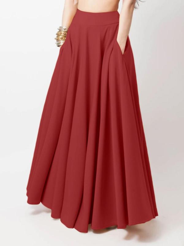 Women's Solid Pocket Flared Skirt, Elegant High Waist A-Line Maxi Skirt for Party Holiday Wedding Guest, Ladies Bottoms for All Seasons