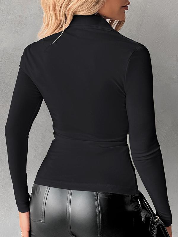 Women's Plain Ruched Button Front Blouse, Casual Long Sleeve Collared Top for Spring & Fall, Women's Clothing for Daily Wear