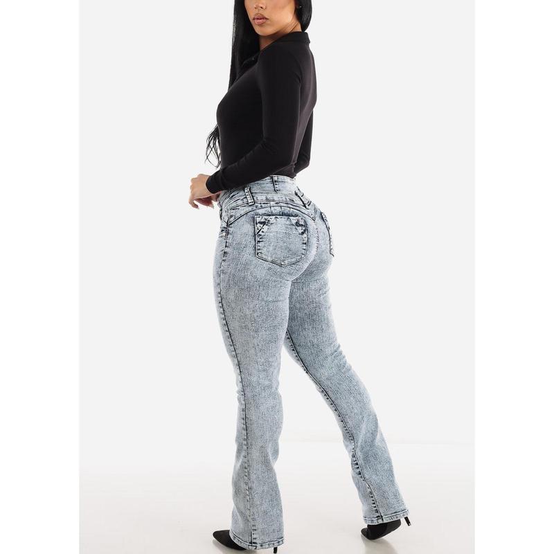 MX JEANS Butt Lifting Mid Rise Acid Wash Bootcut Jeans