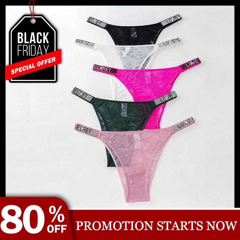 5-pack women's letter rhinestone high waist panties, soft, comfortable and breathable panties, lace sexy panties, suitable for daily wear, sports, four seasons, multi-pack panties size suitable for S-XL