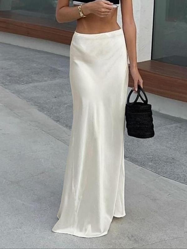 Women's Plain Split Hem Satin Skirt, Elegant High Waist Maxi Skirt for Party Holiday Wedding Guest, Ladies Bottoms for All Seasons