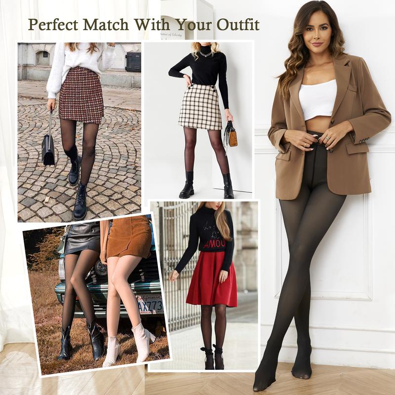 2025 Newest Women's Fleece Lined Tights Fake Translucent Pantyhose Thermal Footed Sheer Tights Opaque High Waisted Winter Leggings