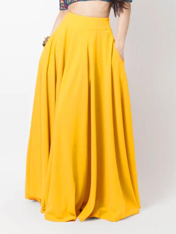 Women's Solid Pocket Flared Skirt, Elegant High Waist A-Line Maxi Skirt for Party Holiday Wedding Guest, Ladies Bottoms for All Seasons