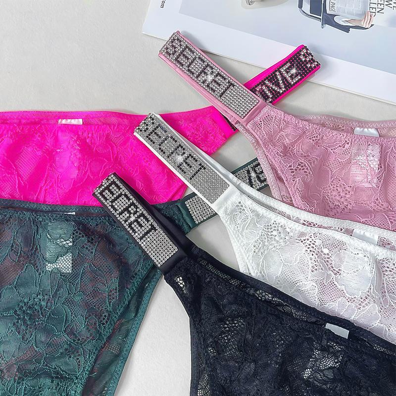 5-pack women's letter rhinestone high waist panties, soft, comfortable and breathable panties, lace sexy panties, suitable for daily wear, sports, four seasons, multi-pack panties size suitable for S-XL