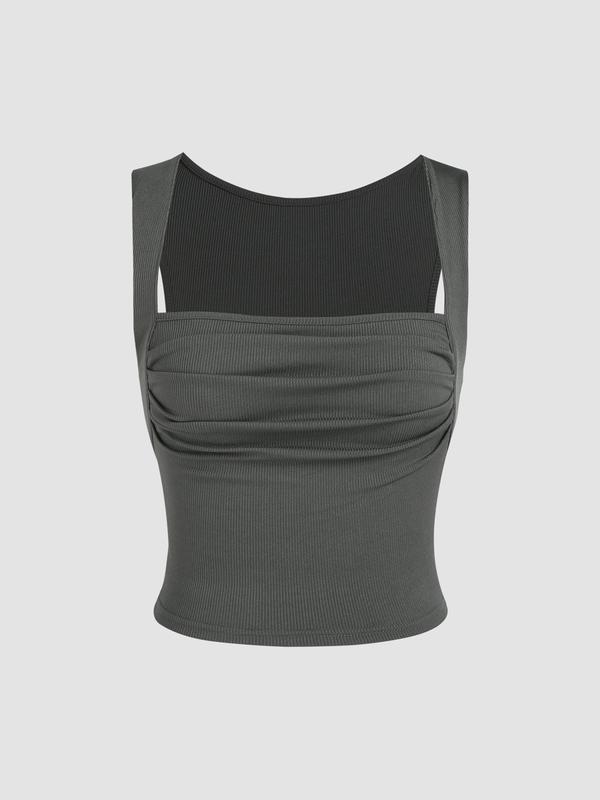 [7 colors, US size 0-26] Solid Ruched Square Neck Crop Top