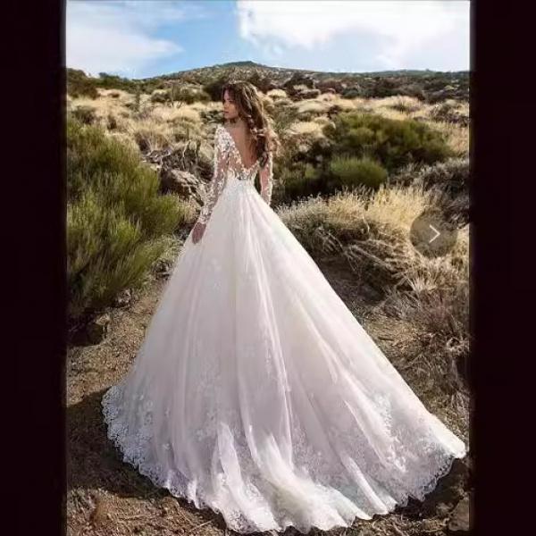 Elegant 2024 Spring New European and American Women's Clothing Long Sleeve off Shoulder Bridal Wedding Dress for Women Dress Formal Dress