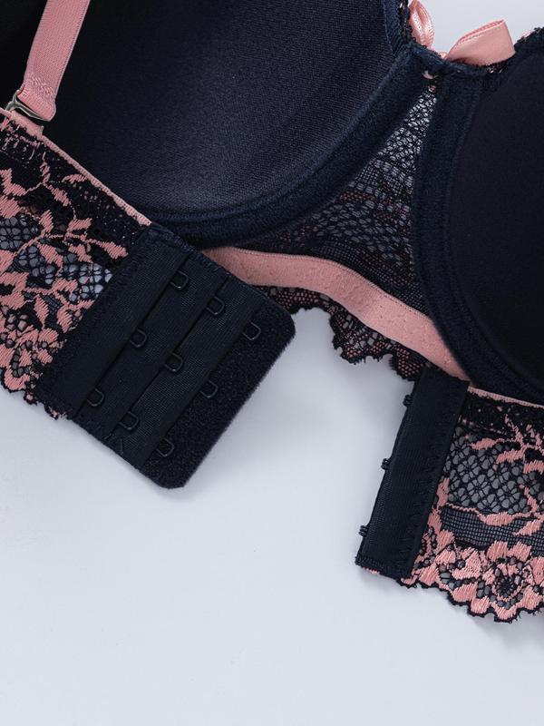 Women's Colorblock Floral Lace Push Up Bra, Soft Comfy Breathable Adjustable Strap Underwire Bra, Lingerie for All Seasons