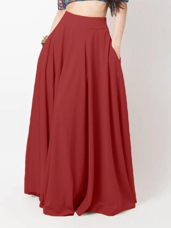 Women's Solid Pocket Flared Skirt, Elegant High Waist A-Line Maxi Skirt for Party Holiday Wedding Guest, Ladies Bottoms for All Seasons