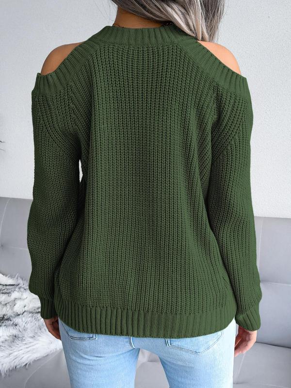 Women's Plain Cut Out Cold Shoulder Sweater, Casual Long Sleeve Jumper for Fall & Winter, Women's Knitwear for Daily Wear