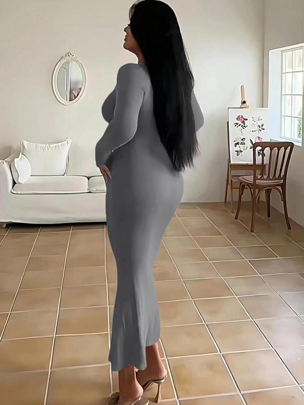 Women's Minimalist Solid Color Tight Sleeve Bodycon Dress for Fall, Women's Clothing for Daily Wear, Back-to-School Clothing, Basic Womenswear, Lady Casual Wear, Lady Long Sleeve, Fall Outfits, Fallfreshness