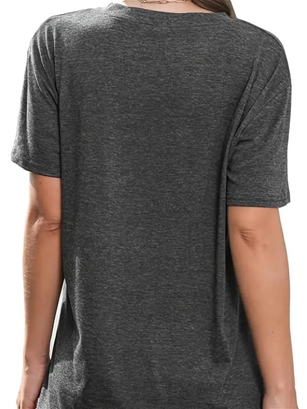 Women's Letter & Moon Print Round Neck Tee, Casual Short Sleeve Crew Neck T-shirt for Summer, Fashion Women's Top for Daily Wear
