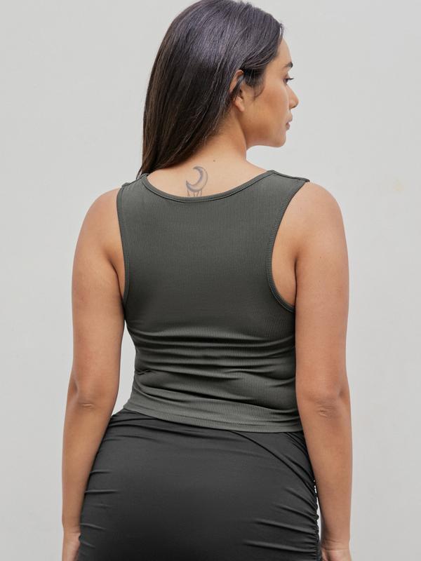 [7 colors, US size 0-26] Solid Ruched Square Neck Crop Top