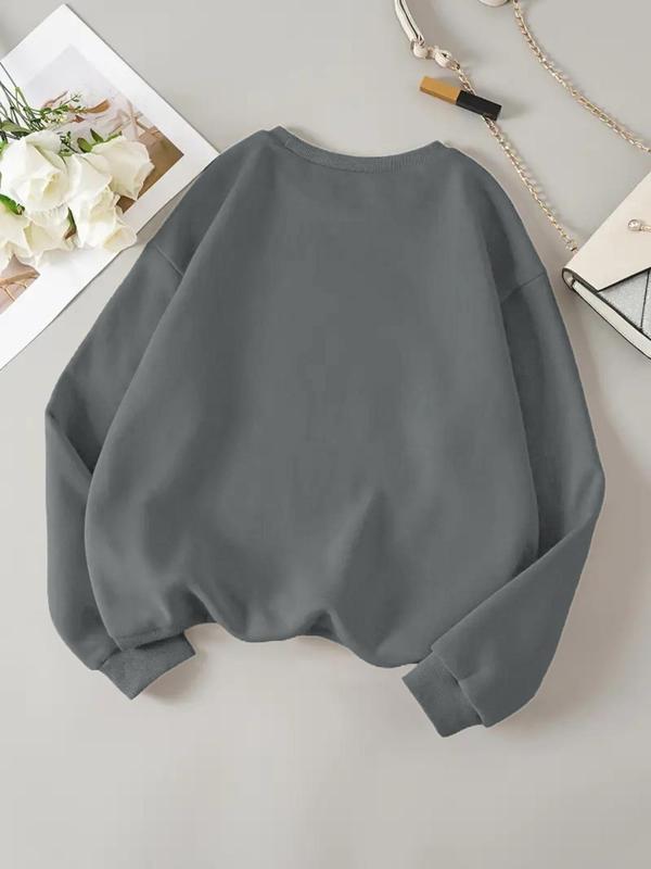 Women's Christmas Themed Sweatshirt, Casual Letter Print Crew Neck Pullover for Fall & Winter, Women's Clothes for Daily Wear