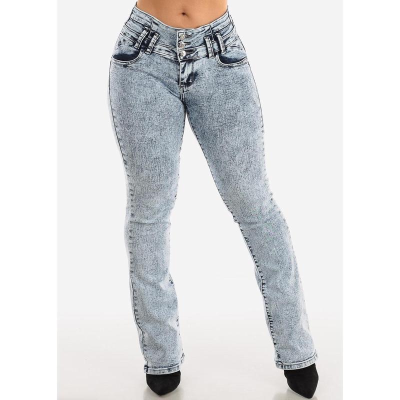 MX JEANS Butt Lifting Mid Rise Acid Wash Bootcut Jeans