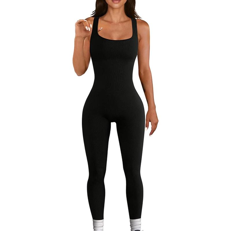 Womens Workout Jumpsuits Sexy  Seamless One count Ribbed Racerback Bodysuits with Padded Bra
