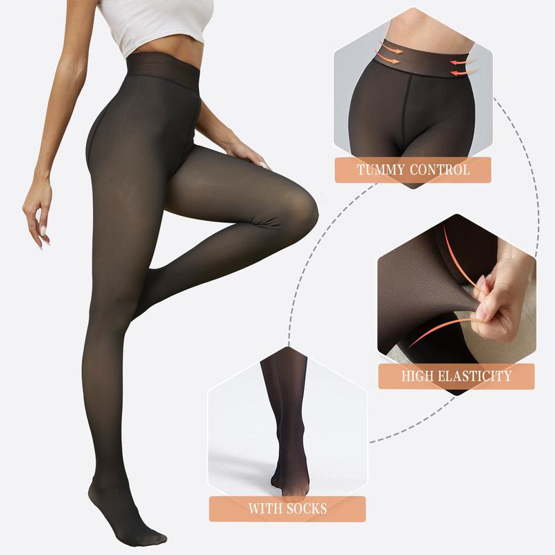 2025 Newest Women's Fleece Lined Tights Fake Translucent Pantyhose Thermal Footed Sheer Tights Opaque High Waisted Winter Leggings