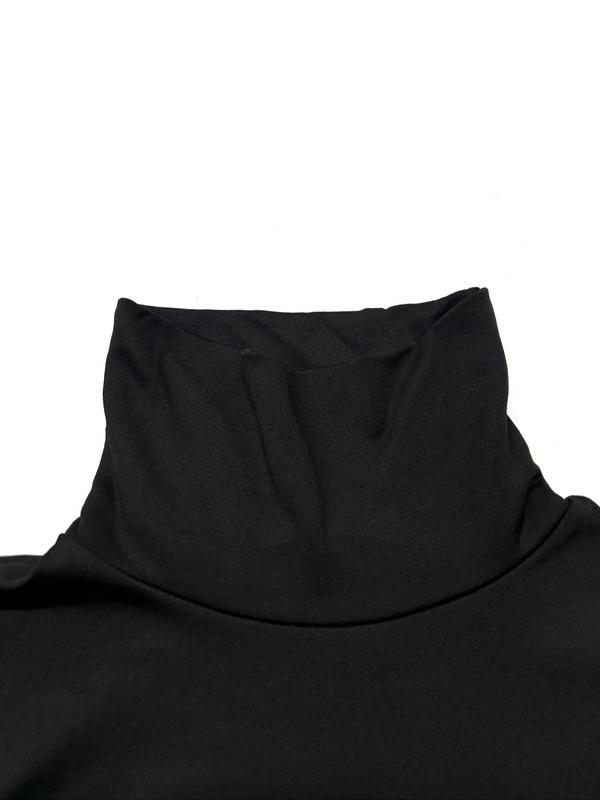  Women's Solid Color High Neck Tee, Casual Long Sleeve T-shirt for Fall & Winter, Women's Clothing for Daily Wear