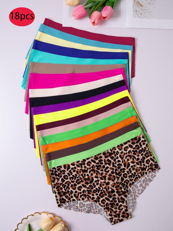 Women's Leopard & Solid Color Seamless High Waist Knicker, Soft Comfy Breathable Seamless Panties for Daily Wear, Underwear for All Seasons