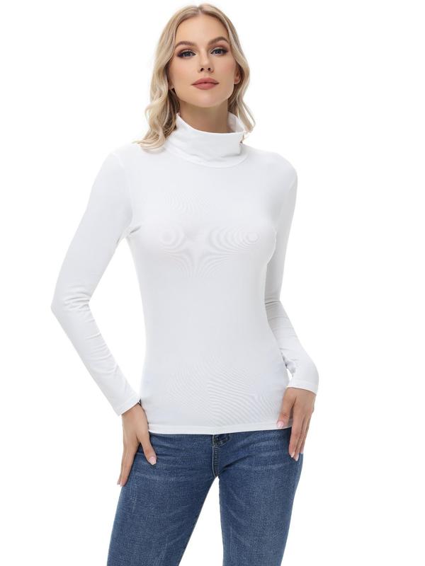 Women's Solid High Neck Sports Thermal Underwear Top, Sporty Long Sleeve Top for Fall & Winter, Ladies Sportswear for Indoor Outdoor Wear