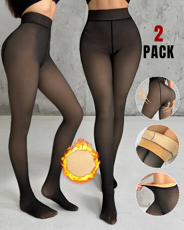 ChicMe Women 2 Piece Transparent Tight Fleece Lined Thick High Waist Elasticity Thermal Pantyhose Warm Leggings