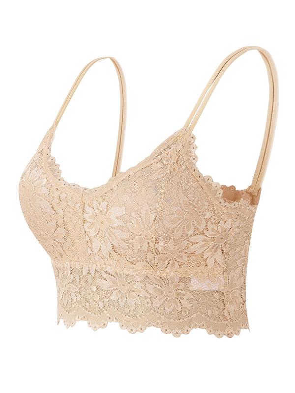 Women's Double Straps Wireless Lace Bra, Scallop Trim Push Up Lingerie Top, Summer Bralette for Daily Wear, Summer Wear 2024 90S Clothes