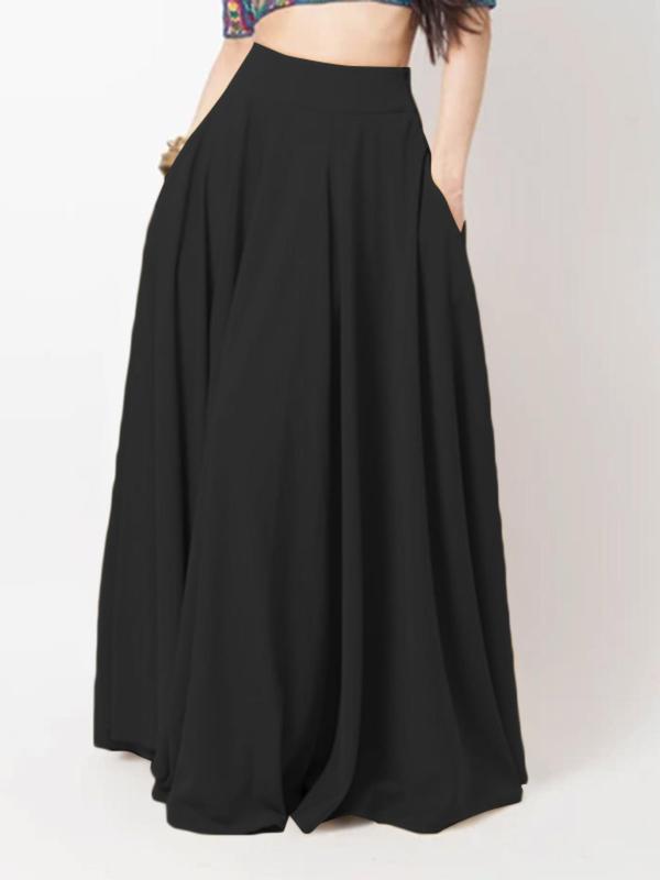 Women's Solid Pocket Flared Skirt, Elegant High Waist A-Line Maxi Skirt for Party Holiday Wedding Guest, Ladies Bottoms for All Seasons