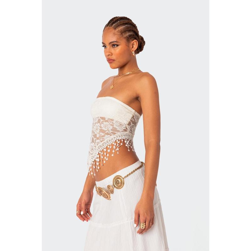 India Sheer Lace Strapless Top