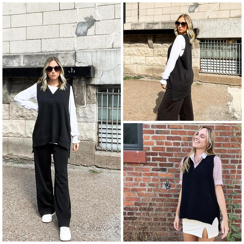 Zeagoo Sweater Vest Sleeveless Oversized V Neck Sweaters Knitted Vest Pullover Tank Top