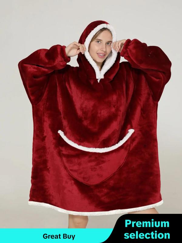  Women's Cow Print Plush Hooded Robe, Cute Pocket Long Sleeve Warm Hooded Pullover Robe, Ladies' TV Blanket Cold-proof Home Clothing Loungewear