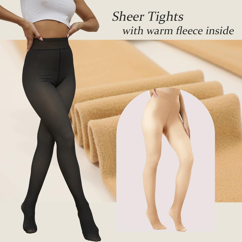 2025 Newest Women's Fleece Lined Tights Fake Translucent Pantyhose Thermal Footed Sheer Tights Opaque High Waisted Winter Leggings