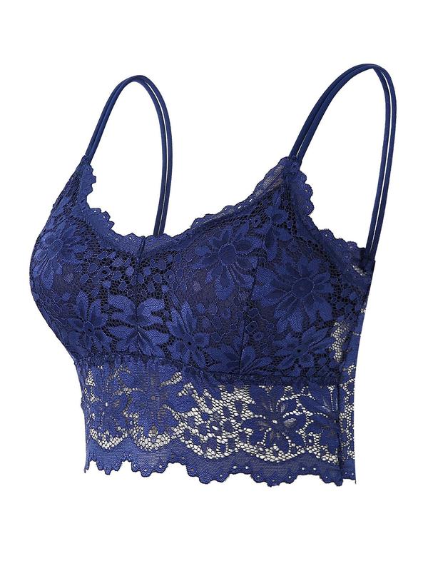 Women's Double Straps Wireless Lace Bra, Scallop Trim Push Up Lingerie Top, Summer Bralette for Daily Wear, Summer Wear 2024 90S Clothes