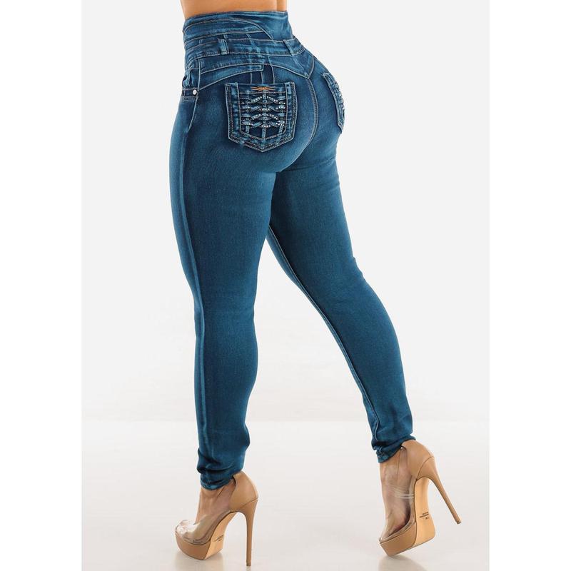 Butt Lift Super High Waist Skinny Jeans w Back Pocket Design