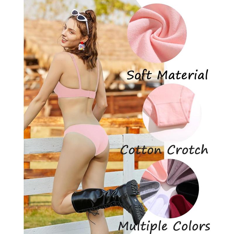 6 Pack Cotton Underwear for Women Cute Low Rise Bikini Panties High Cut Breathable Sexy Hipster Womens Cheeky S-XL