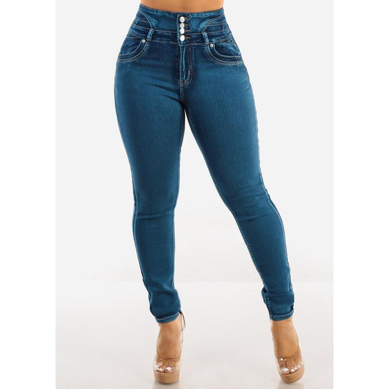 Butt Lift Super High Waist Skinny Jeans w Back Pocket Design