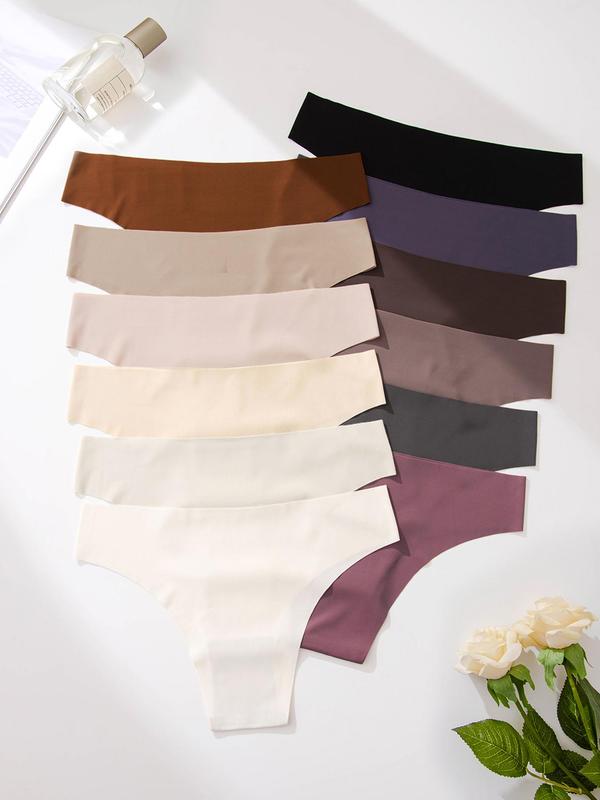 Women's Solid Color Drop Waist Seamless Panties, Back To School Wear, Casual Seamless Breathable Knicker, Summer Clothes, Ladies Underwear for Daily Wear, Summer Wear 2024 Birthday Wear Black Girl, Fall Gift