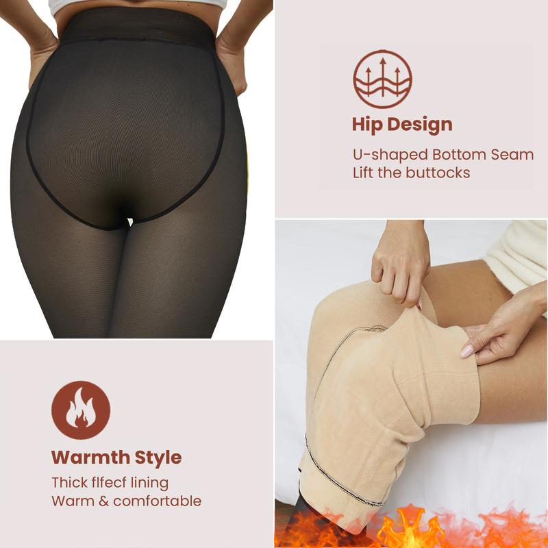 2025 Newest Women's Fleece Lined Tights Fake Translucent Pantyhose Thermal Footed Sheer Tights Opaque High Waisted Winter Leggings