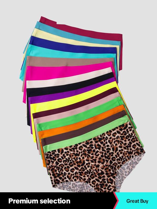 Women's Leopard & Solid Color Seamless High Waist Knicker, Soft Comfy Breathable Seamless Panties for Daily Wear, Underwear for All Seasons