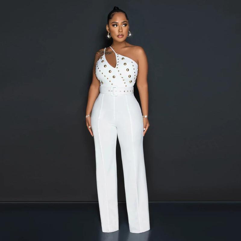 European and American Fashion Solid Color Jumpsuit Slim Shoulder Wide Leg Pants for Women