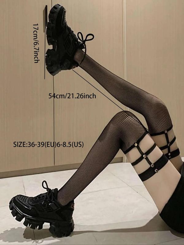 Women's 1 Pair Rivet Sheer Over The Knee Fishnet Socks, Fashionable Comfortable Breathable Solid Color Fishnet Suspender Socks, Women's Stockings for Vacation Holiday Party