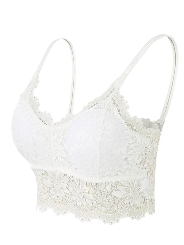 Women's Double Straps Wireless Lace Bra, Scallop Trim Push Up Lingerie Top, Summer Bralette for Daily Wear, Summer Wear 2024 90S Clothes